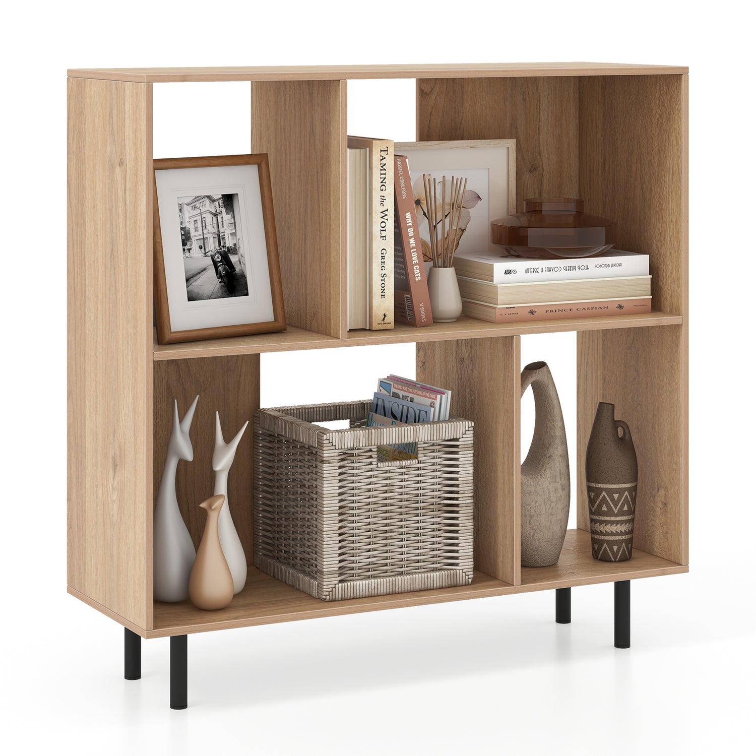 Open Shelf Bookcase with 4 Compartments