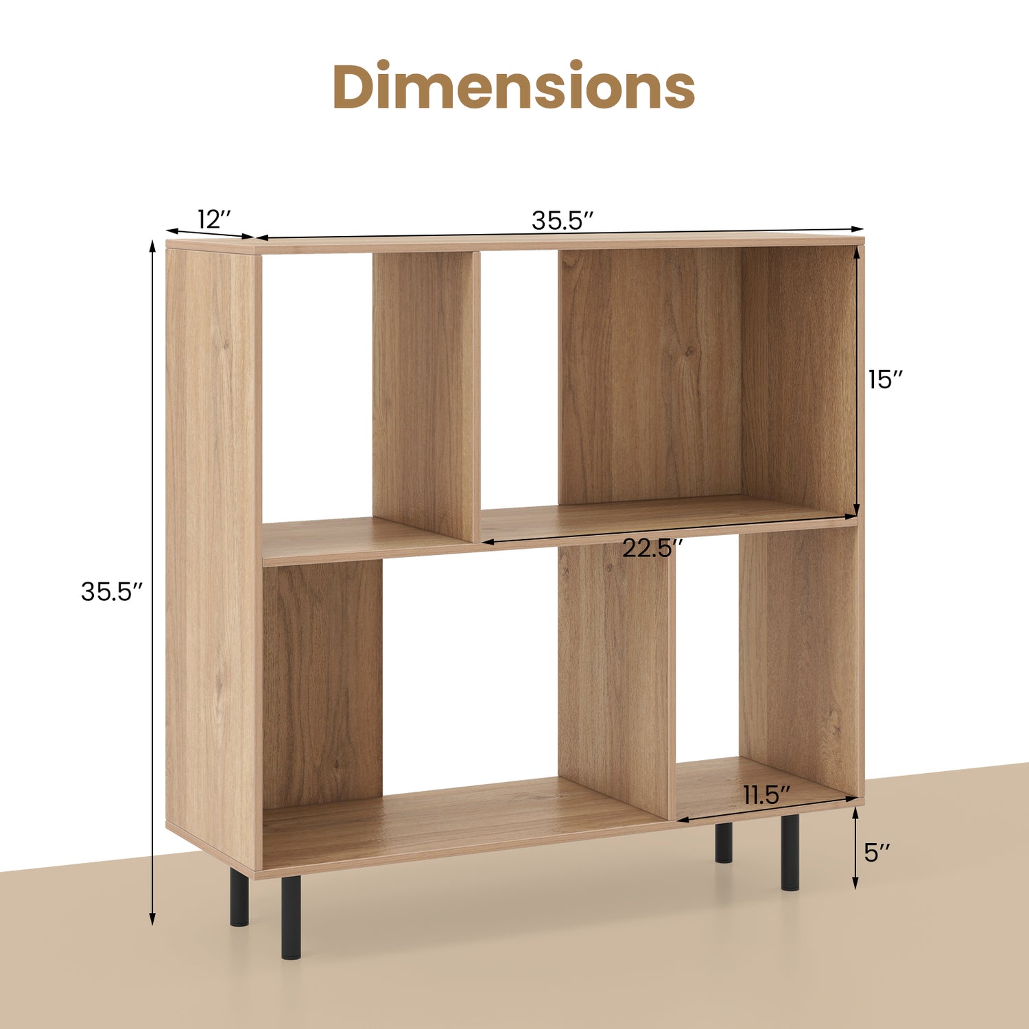 Open Shelf Bookcase with 4 Compartments