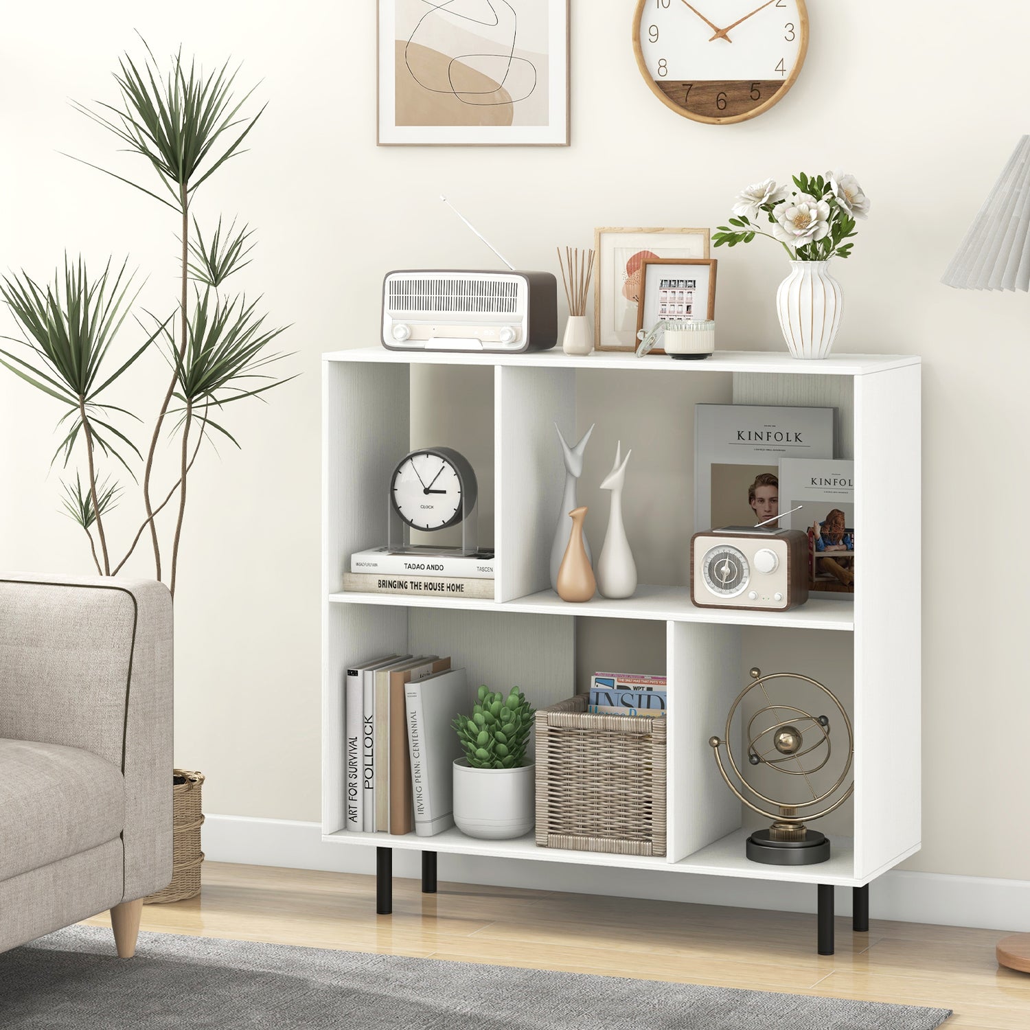 Open Shelf Bookcase with 4 Compartments