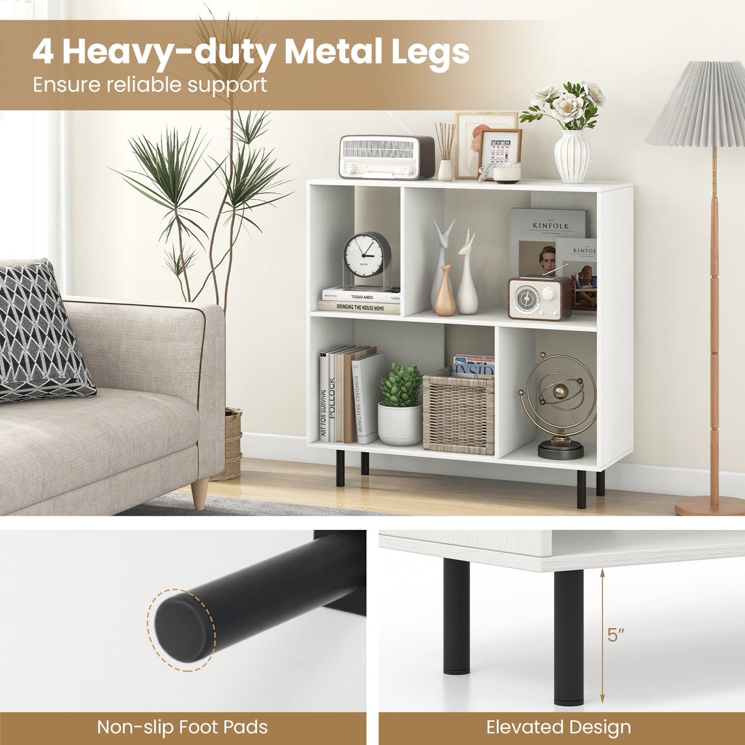 Open Shelf Bookcase with 4 Compartments