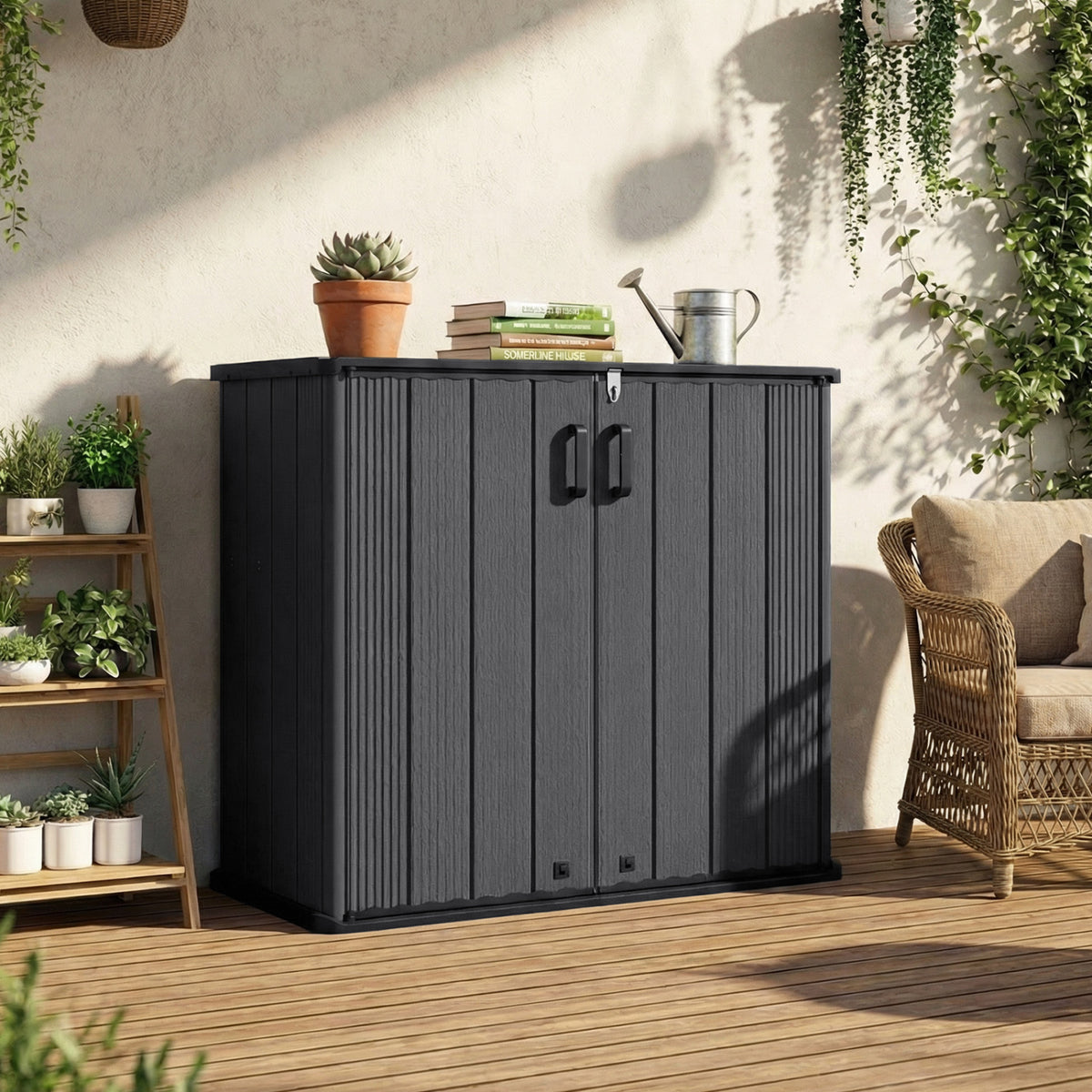 Outdoor 23.5 Cu.ft All-Weather Storage Box with Floor Lockable Door