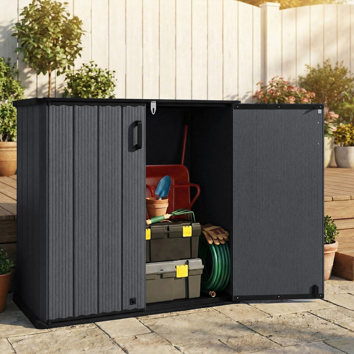 Outdoor 23.5 Cu.ft All-Weather Storage Box with Floor Lockable Door