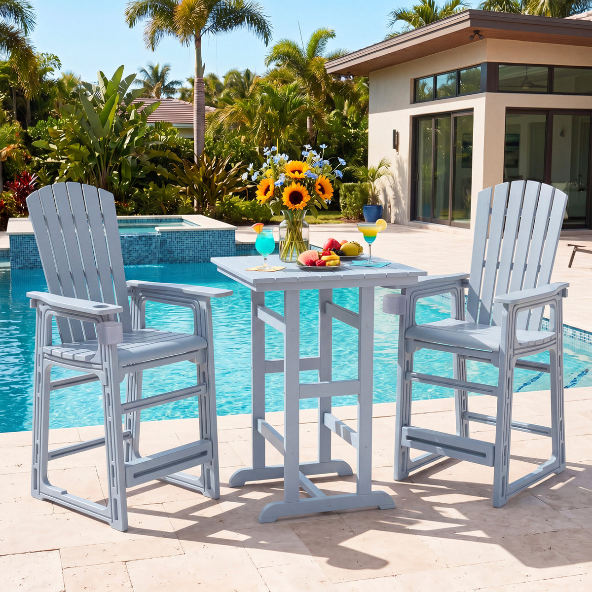 Outdoor 29 Inch Height Bar Stool with Backrest and Armrests