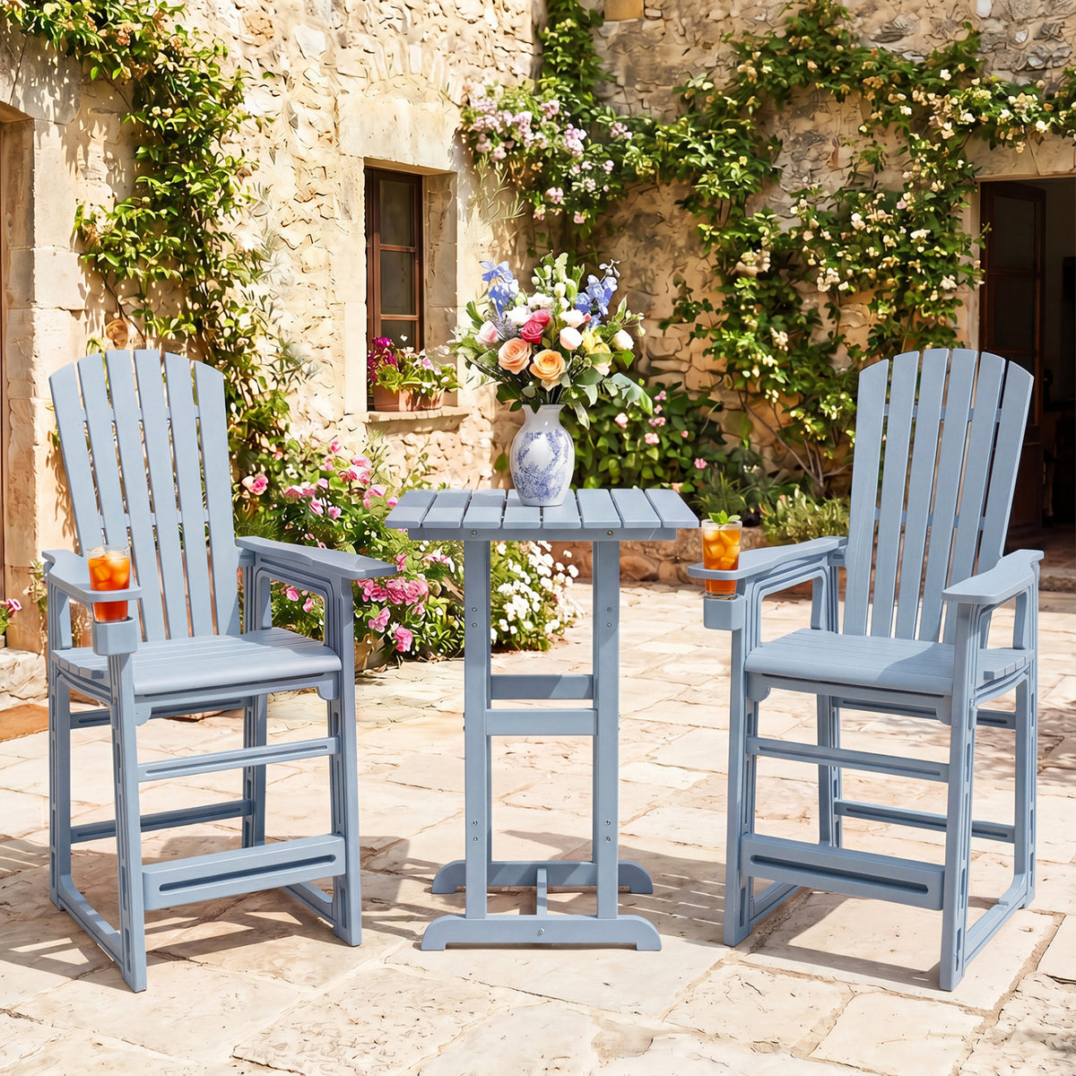Outdoor 29 Inch Height Bar Stool with Backrest and Armrests