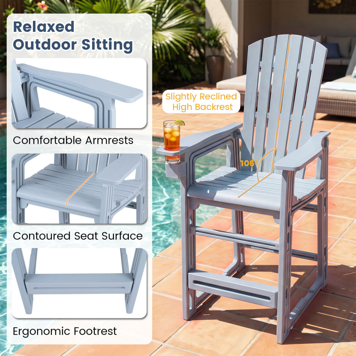 Outdoor 29 Inch Height Bar Stool with Backrest and Armrests