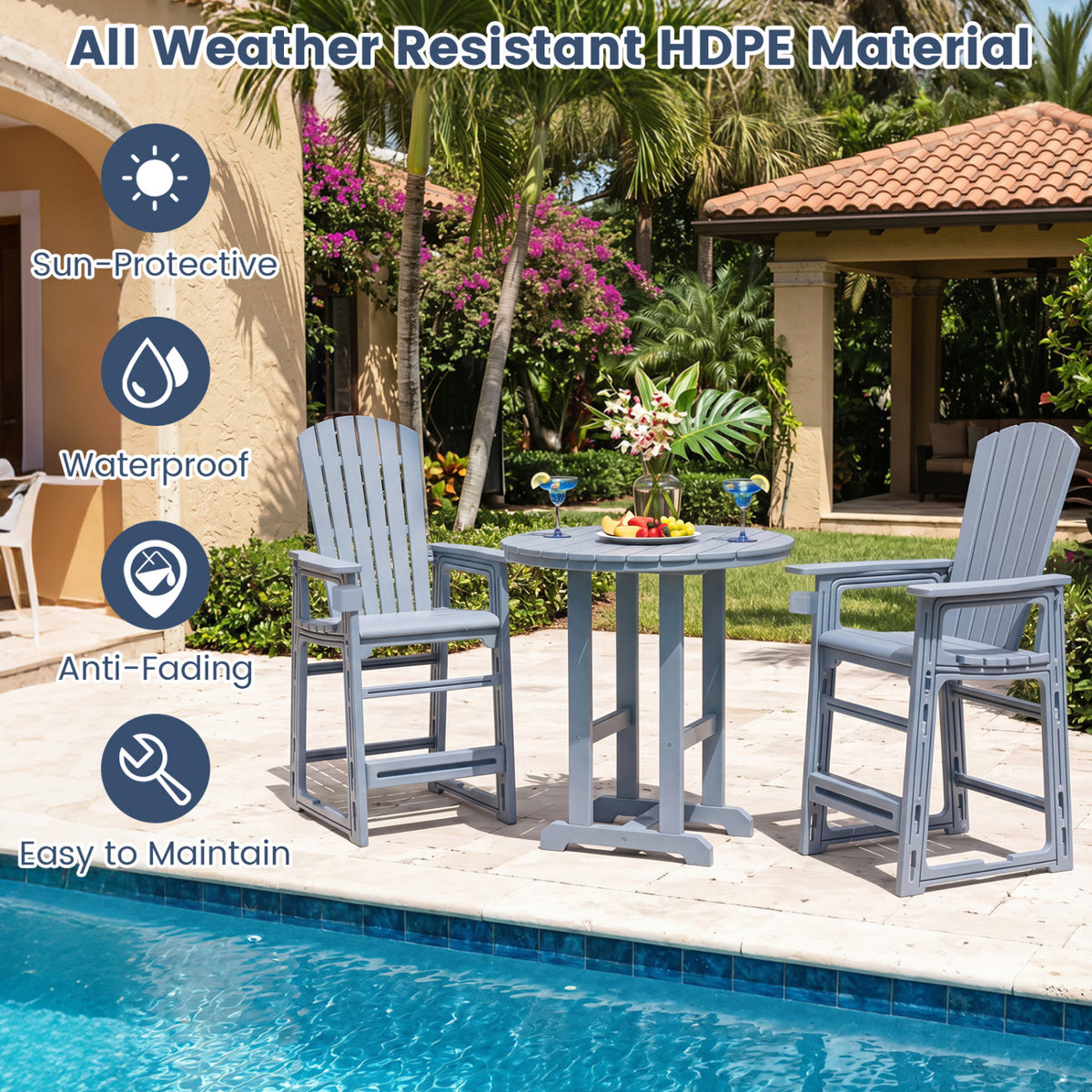 Outdoor 29 Inch Height Bar Stool with Backrest and Armrests