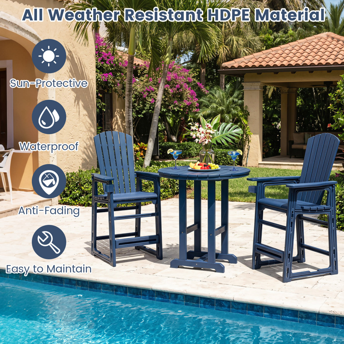 Outdoor 29 Inch Height Bar Stool with Backrest and Armrests