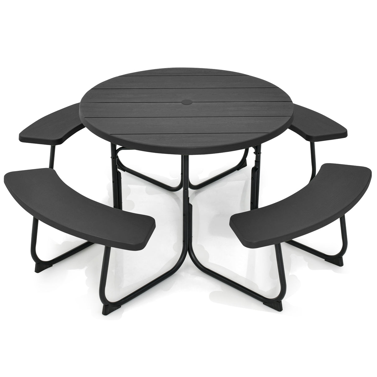 8-Person Outdoor Picnic Table and Bench Set with Umbrella Hole