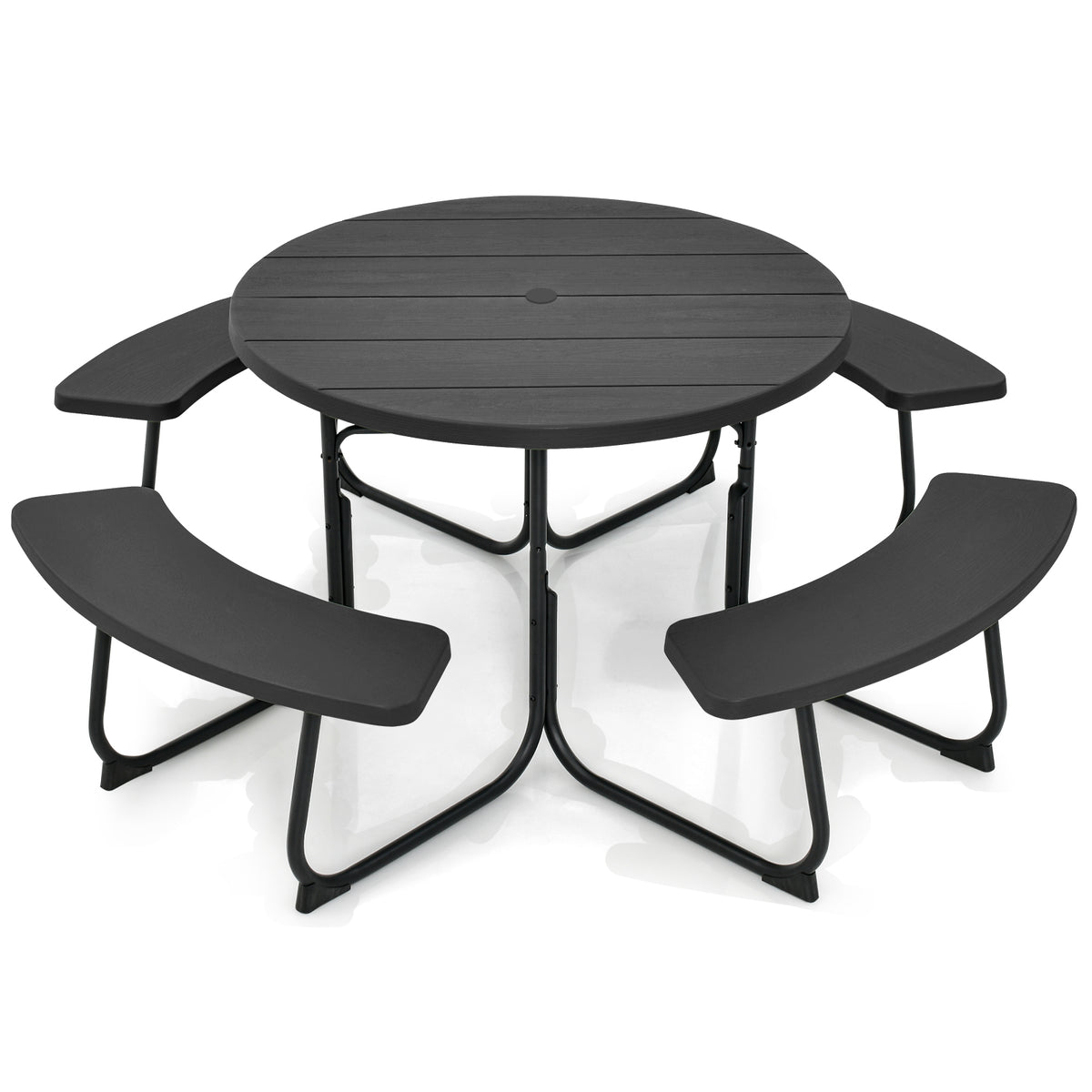 8-Person Outdoor Picnic Table and Bench Set with Umbrella Hole