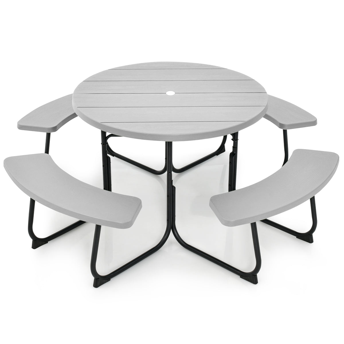 8-Person Outdoor Picnic Table and Bench Set with Umbrella Hole