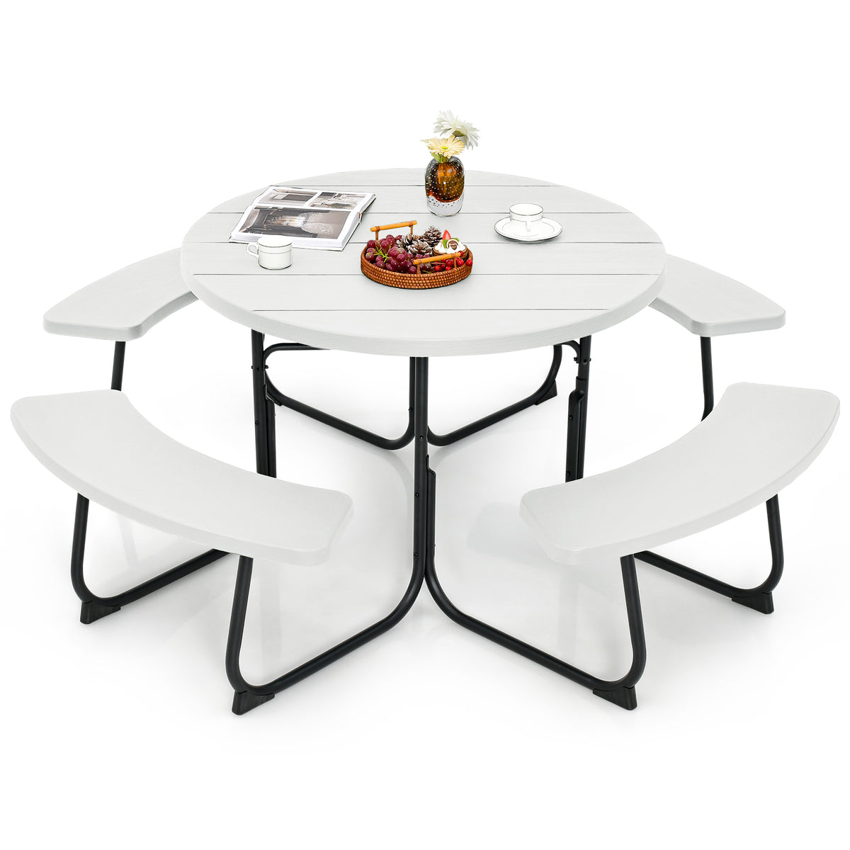 8-Person Outdoor Picnic Table and Bench Set with Umbrella Hole