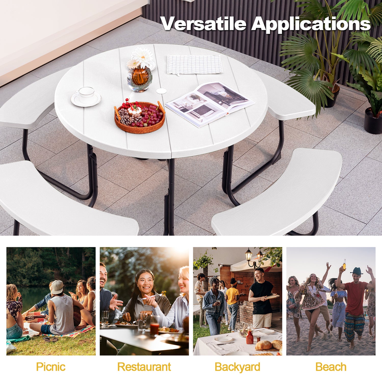 8-Person Outdoor Picnic Table and Bench Set with Umbrella Hole