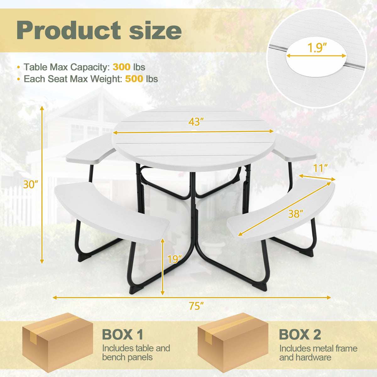 8-Person Outdoor Picnic Table and Bench Set with Umbrella Hole