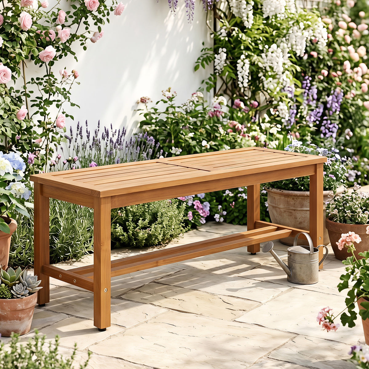 Outdoor Acacia Wood Patio Bench for 2 with Slatted Seat-2/Seat-1 Pieces/Piece