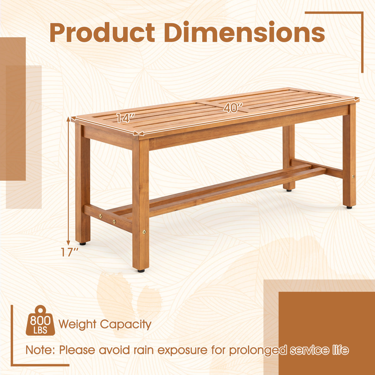 Outdoor Acacia Wood Patio Bench for 2 with Slatted Seat-2/Seat-1 Pieces/Piece