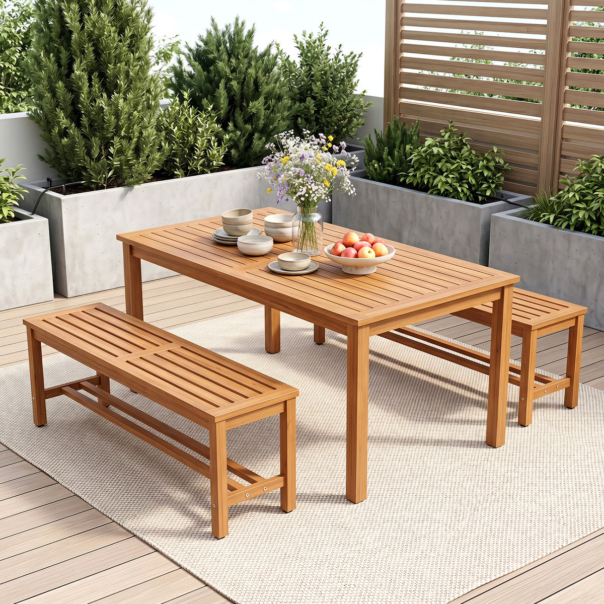 Outdoor Acacia Wood Patio Bench for 2 with Slatted Seat-2/Seat-1 Pieces/Piece