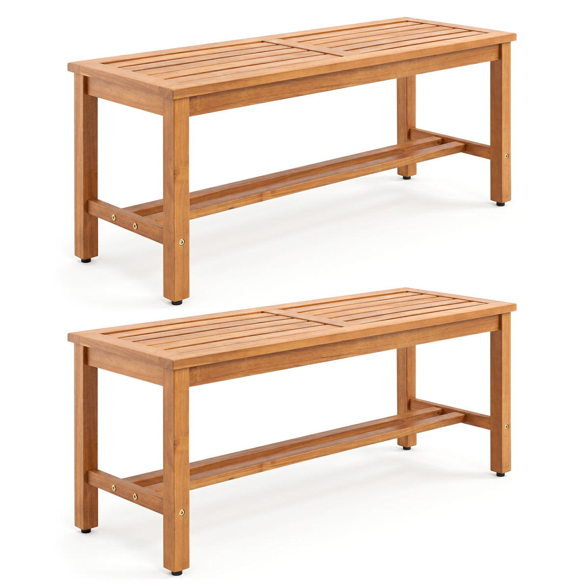 Outdoor Acacia Wood Patio Bench for 2 with Slatted Seat-2/Seat-1 Pieces/Piece