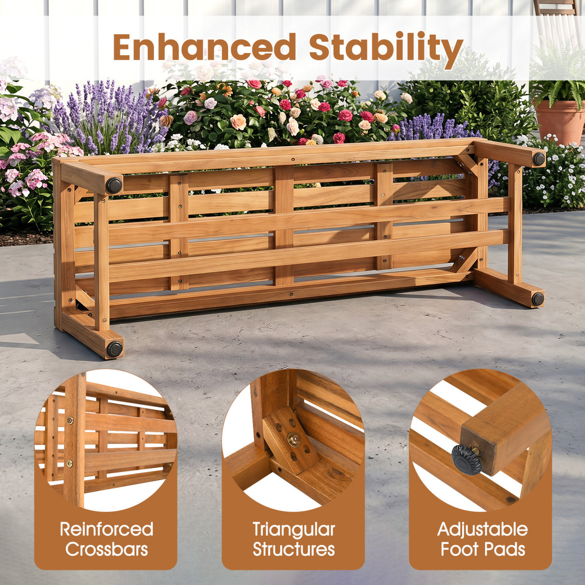 Outdoor Acacia Wood Patio Bench for 2 with Slatted Seat-2/Seat-1 Pieces/Piece