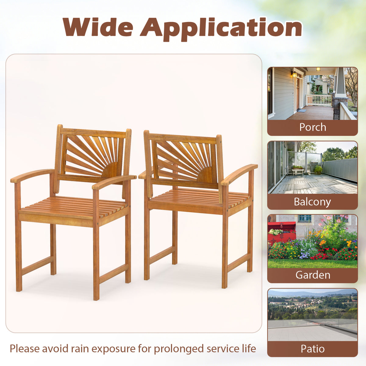 Outdoor Acacia Wood Dining Chairs-Set of 2