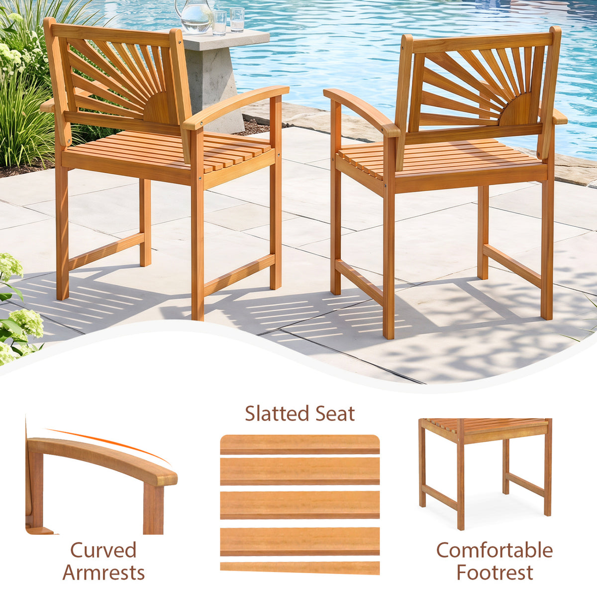 Outdoor Acacia Wood Dining Chairs-Set of 2