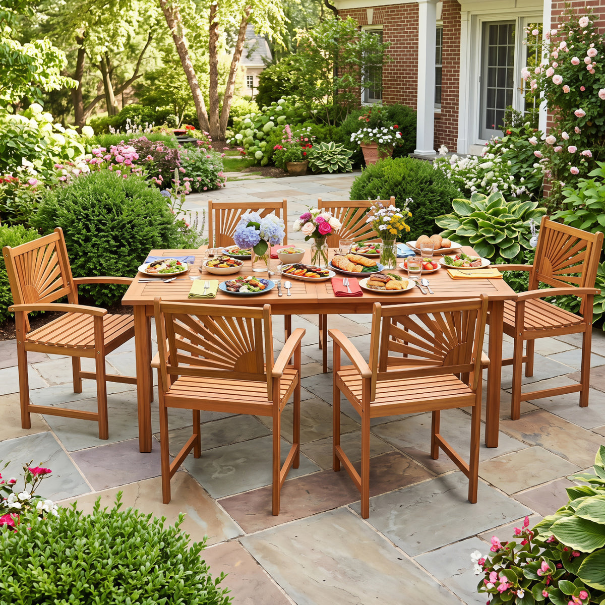 Outdoor Acacia Wood Dining Chairs-Set of 2