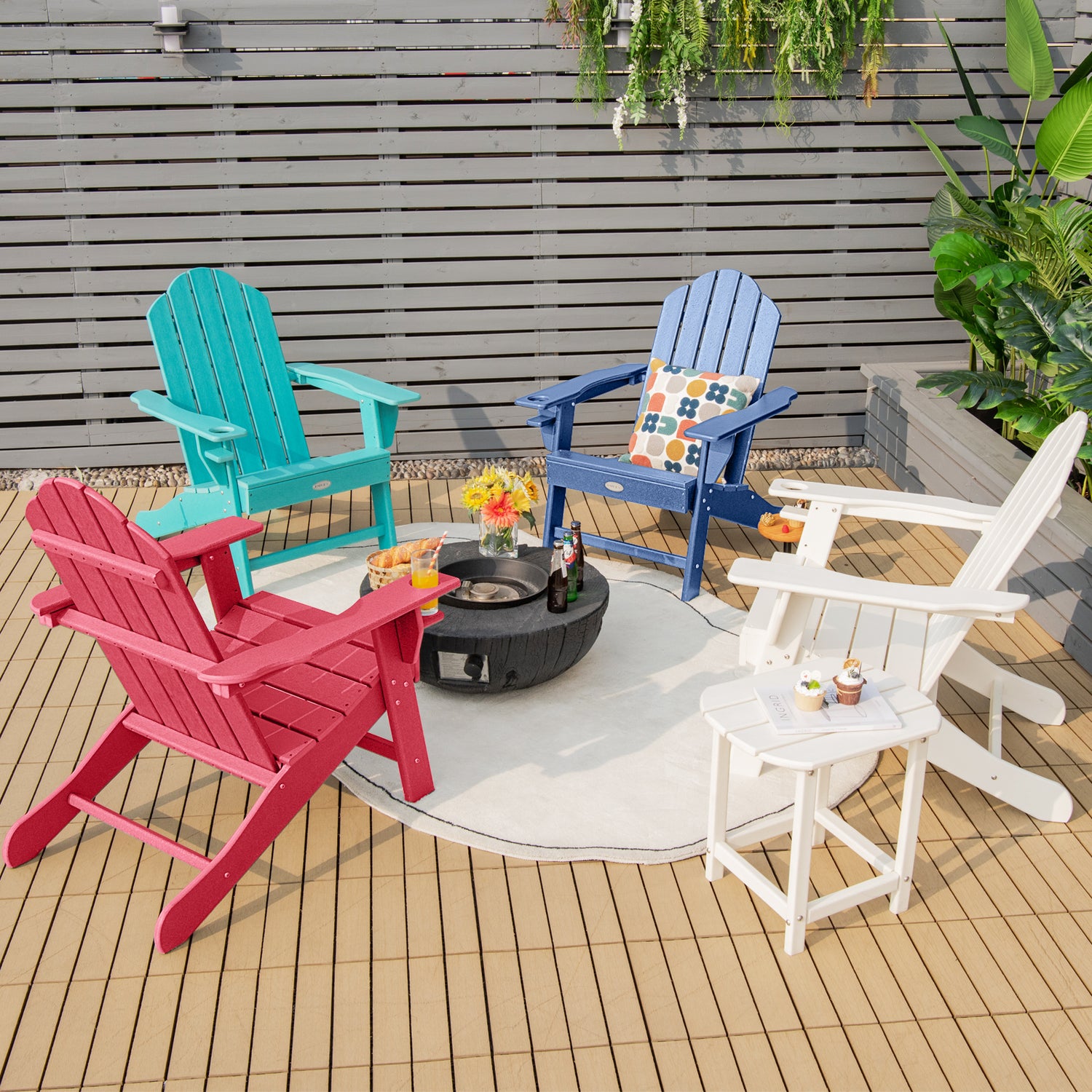 Outdoor Adirondack Chair with Built-in Cup Holder for Backyard Porch