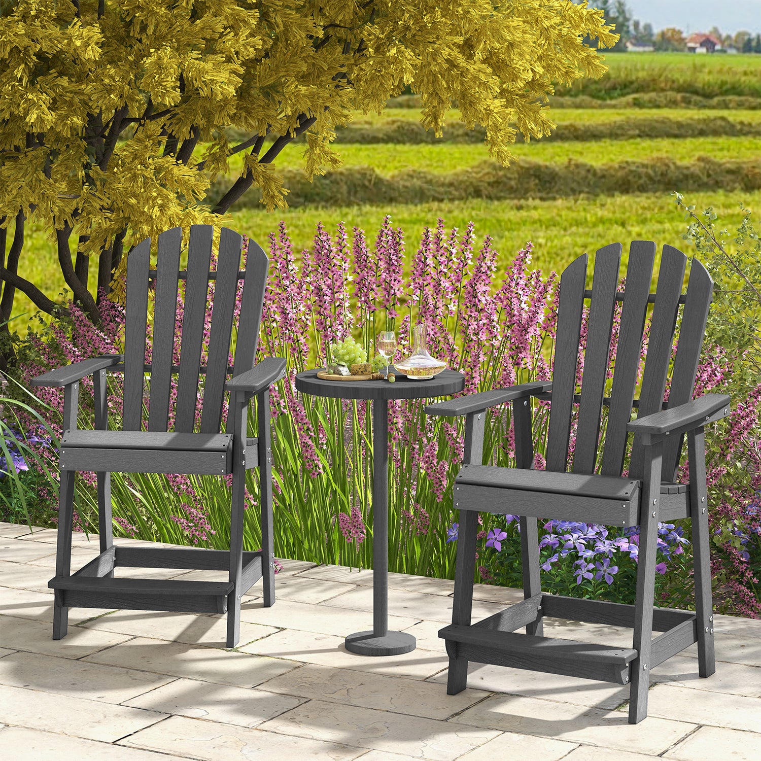 HDPE Patio Chair with Armrest and Footrest for Indoor Outdoor