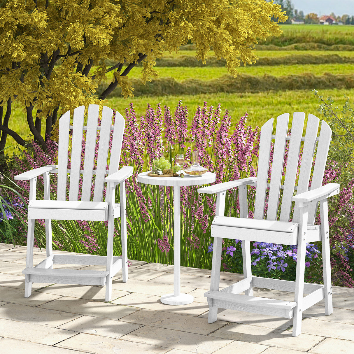 HDPE Patio Chair with Armrest and Footrest for Indoor Outdoor