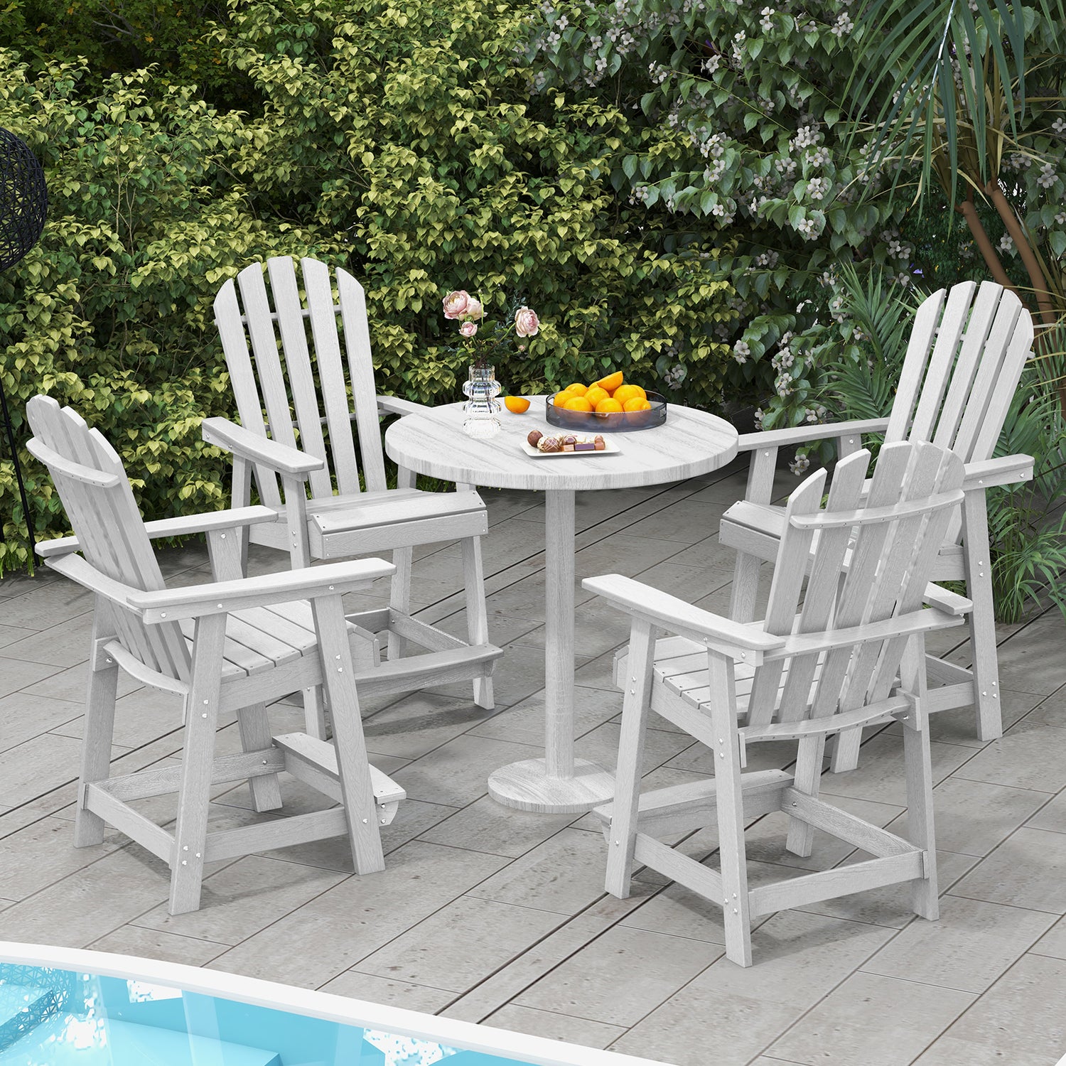HDPE Patio Chair with Armrest and Footrest for Indoor Outdoor