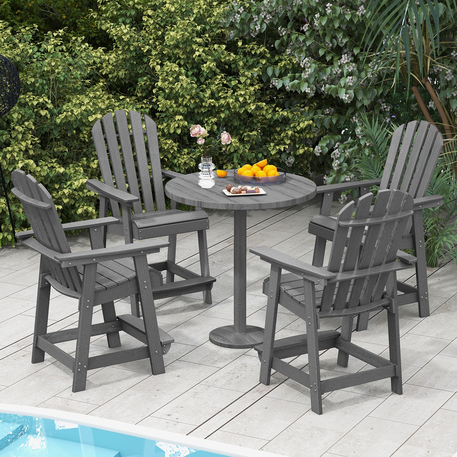 HDPE Patio Chair with Armrest and Footrest for Indoor Outdoor