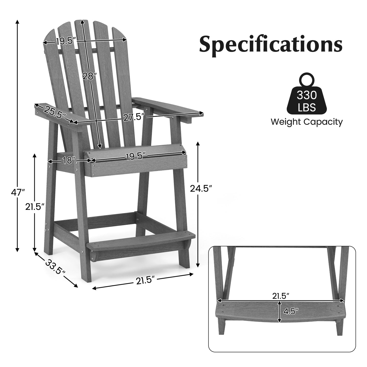HDPE Patio Chair with Armrest and Footrest for Indoor Outdoor
