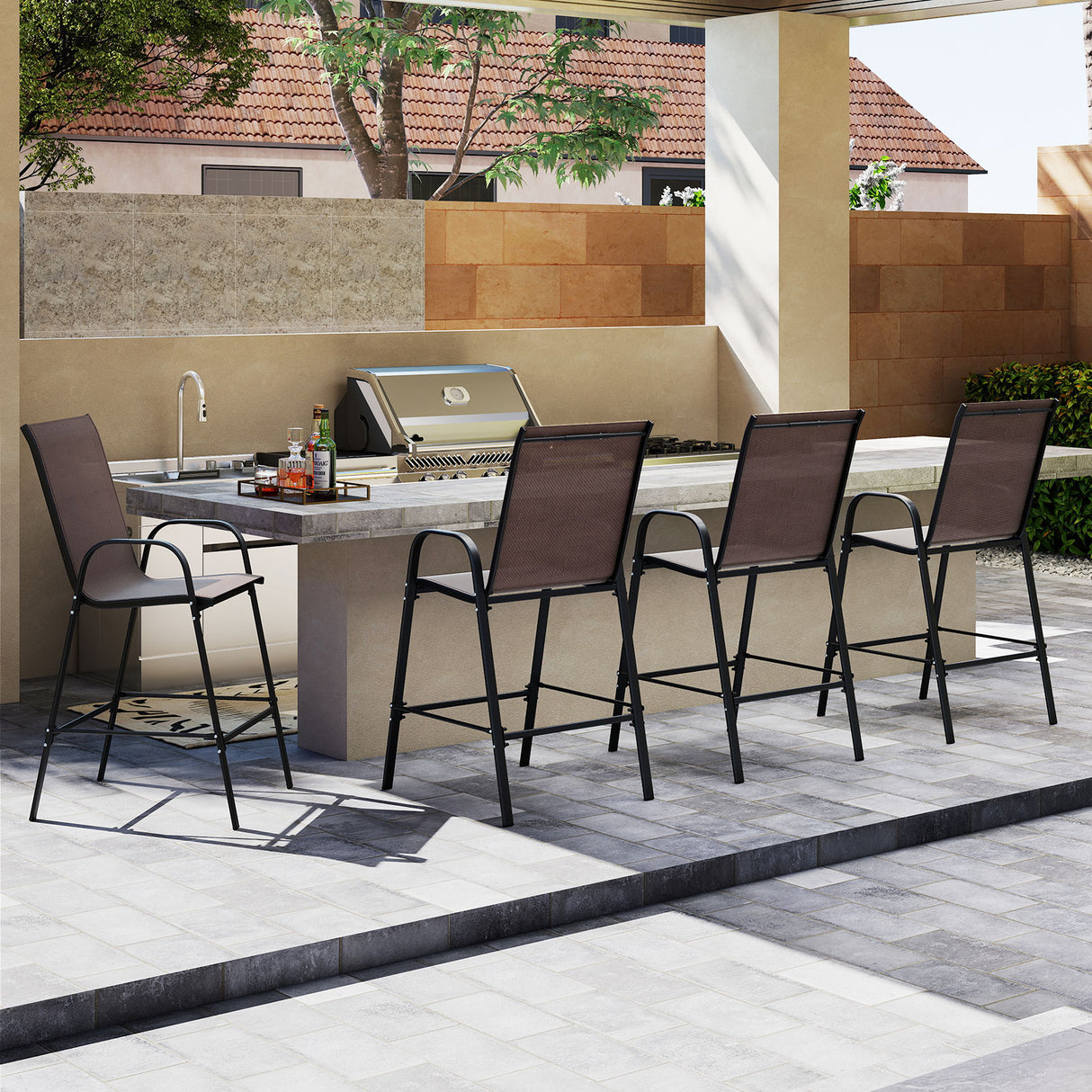 Outdoor Bar Stools Set of 2 29 Inch Fabric Bar Height Stools with Armrests