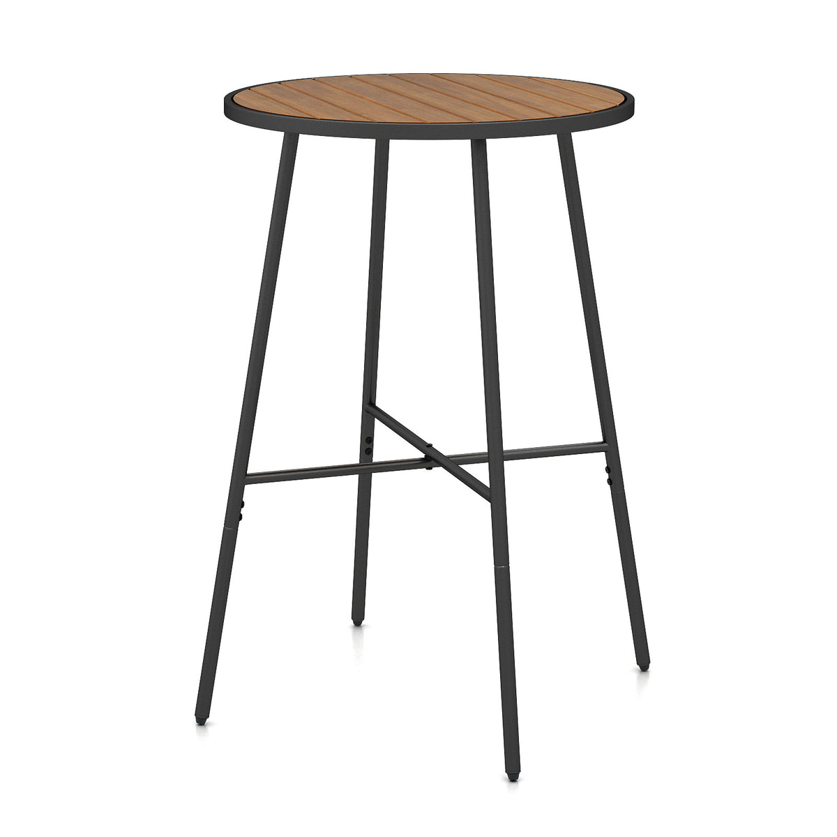 Outdoor Bar Table 41 inch Bar Height Patio Round Table with Acacia Wood Top and Metal Frame