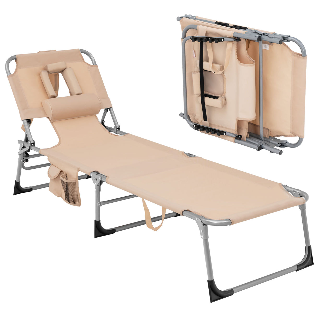 Folding Beach Lounge Chair with Pillow for Outdoor