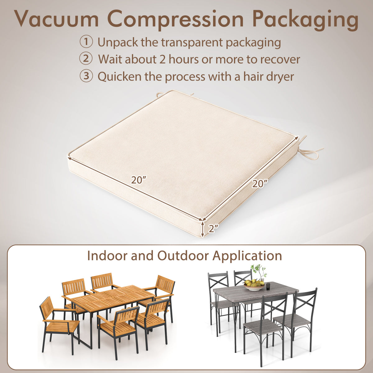 Outdoor Chair Cushion Set of 4 Waterproof Olefin Seat Cushions