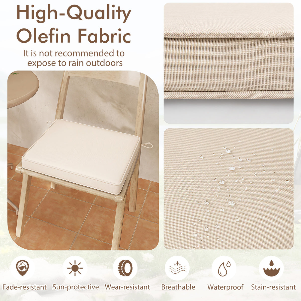 Outdoor Chair Cushion Set of 4 Waterproof Olefin Seat Cushions