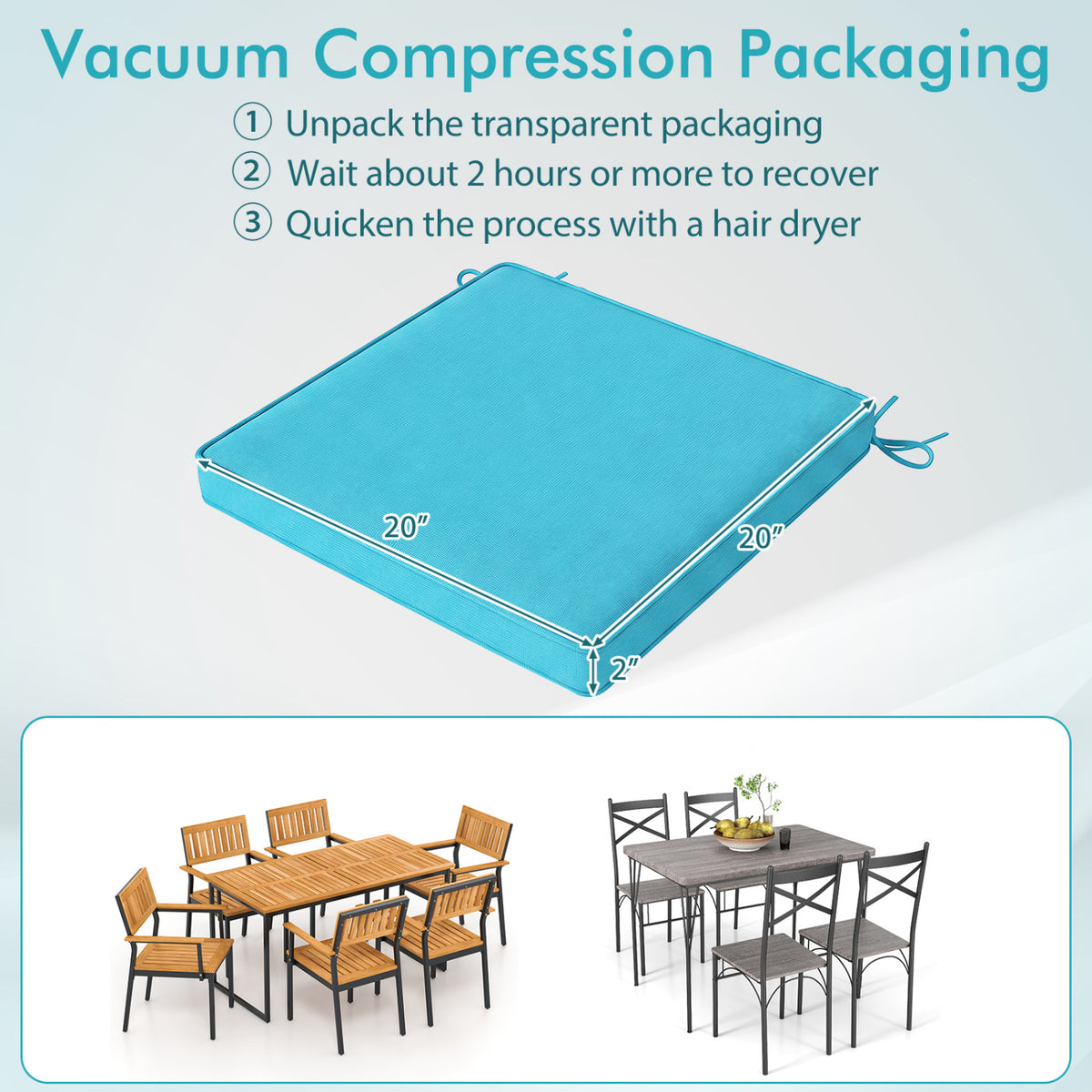 Outdoor Chair Cushion Set of 6 Waterproof Olefin Seat Cushions