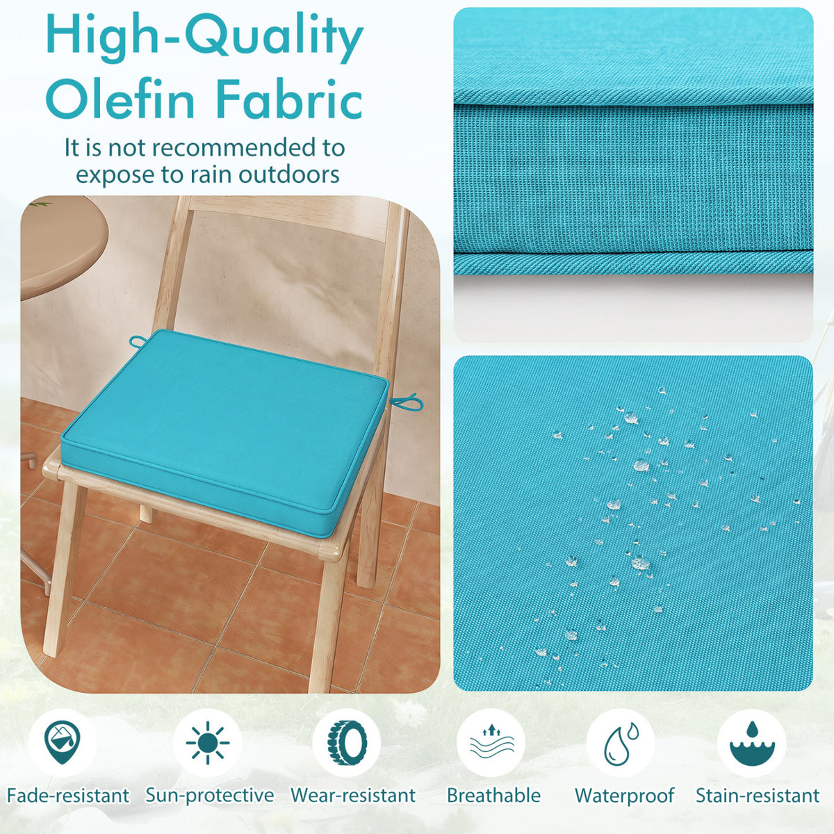 Outdoor Chair Cushion Set of 6 Waterproof Olefin Seat Cushions