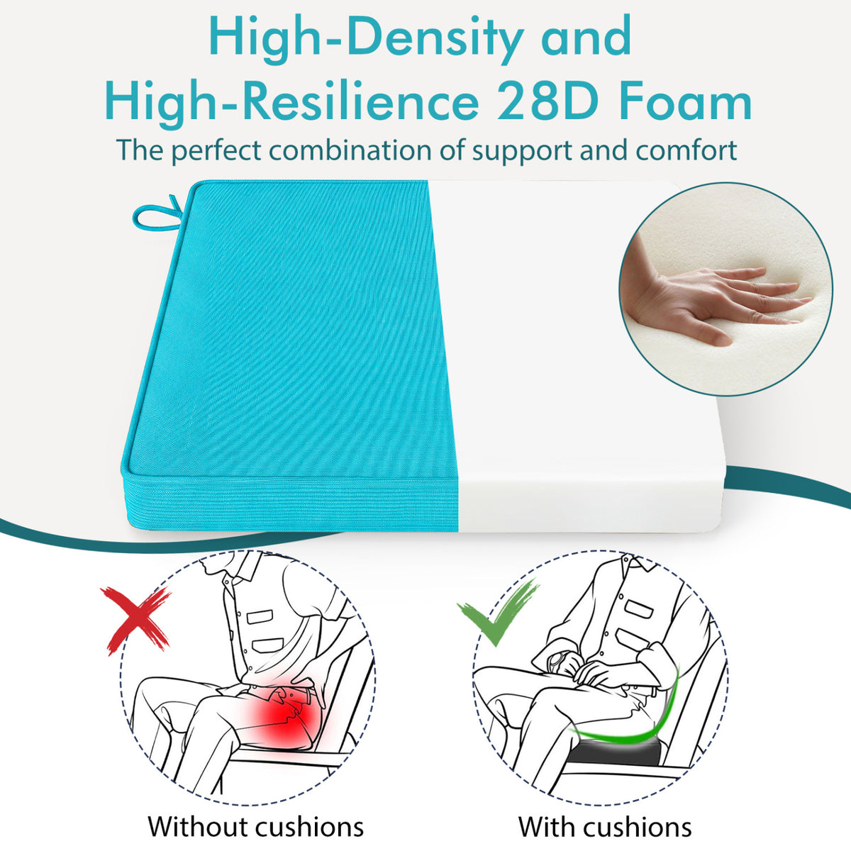 Outdoor Chair Cushion Set of 6 Waterproof Olefin Seat Cushions