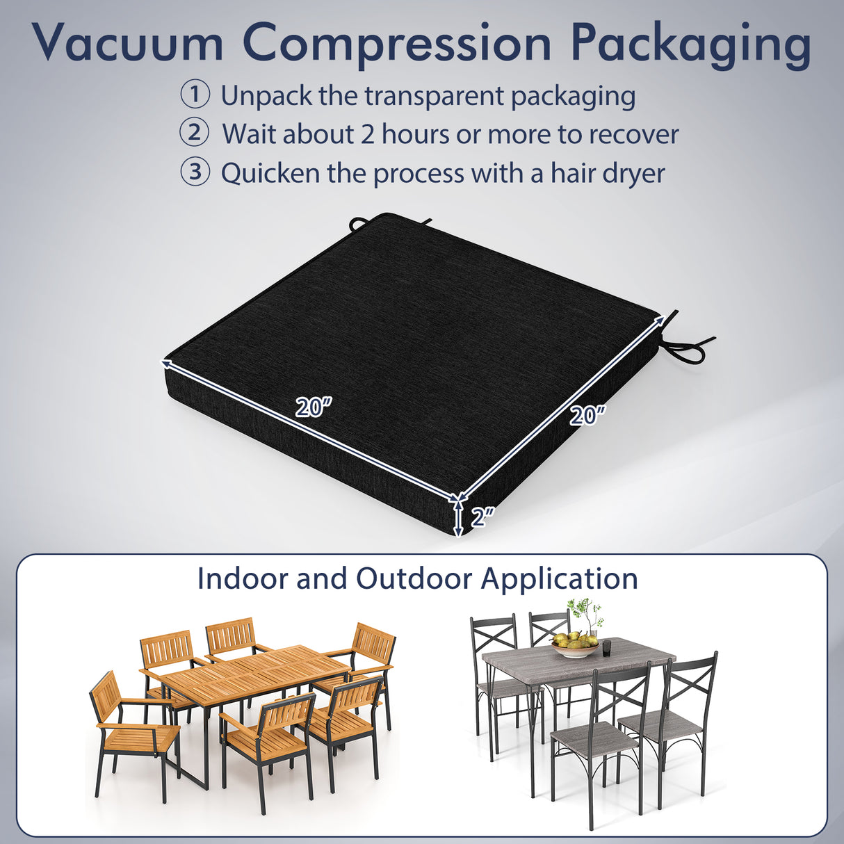 Outdoor Chair Cushion Set of 2 Waterproof Fade-Resistant Olefin Seat Cushions