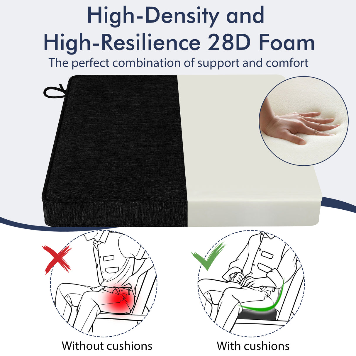 Outdoor Chair Cushion Set of 2 Waterproof Fade-Resistant Olefin Seat Cushions