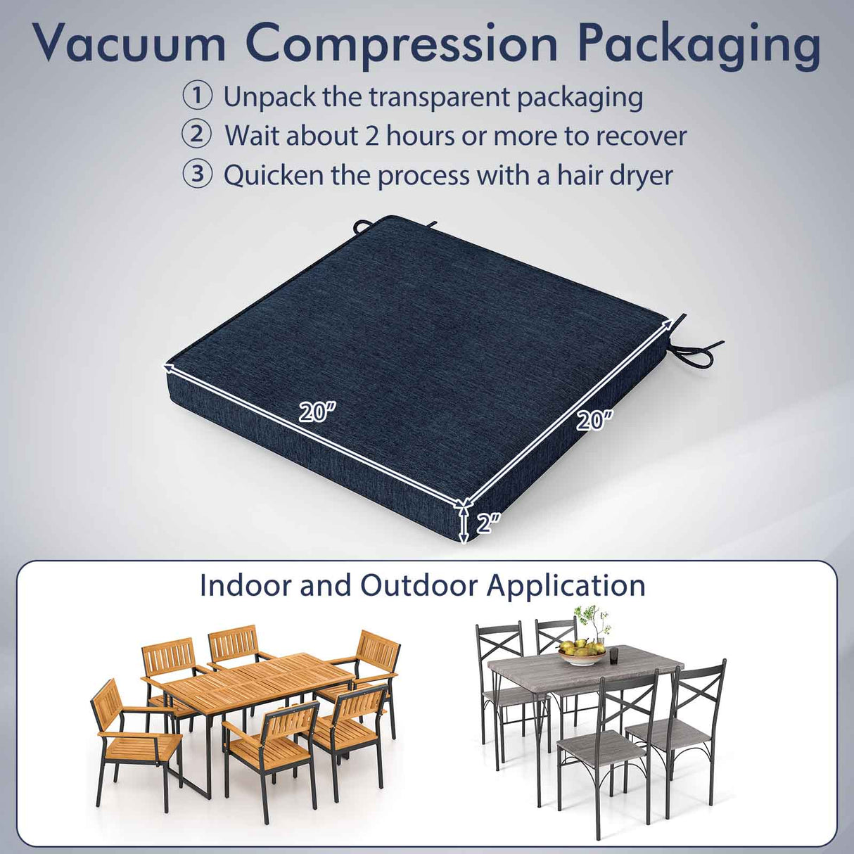Outdoor Chair Cushion Set of 2 Waterproof Fade-Resistant Olefin Seat Cushions
