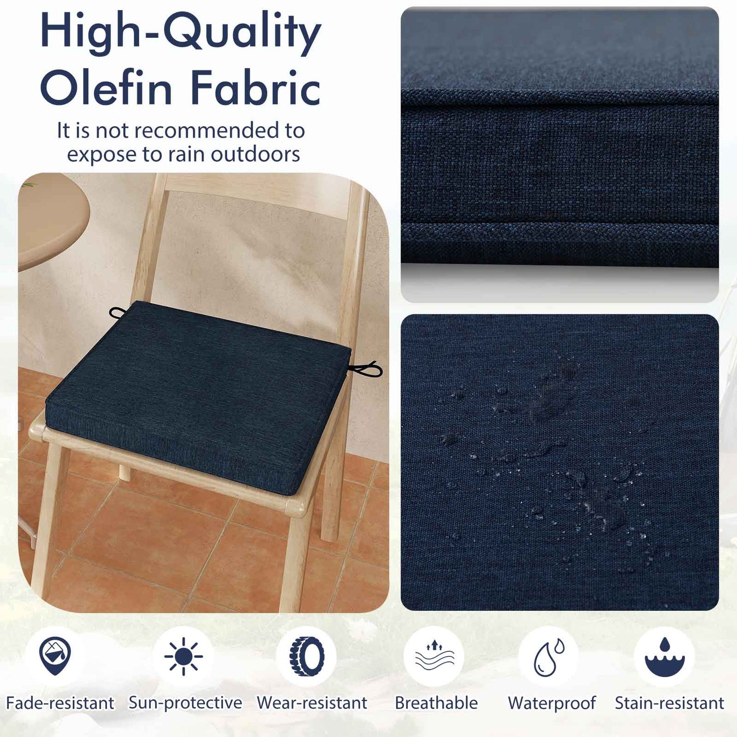 Outdoor Chair Cushion Set of 2 Waterproof Fade-Resistant Olefin Seat Cushions