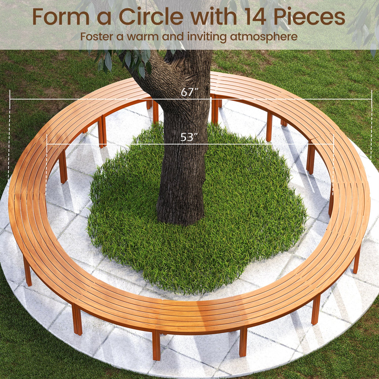 Outdoor Curved Acacia Wood Bench Set of 2/3/4 for Front Porch