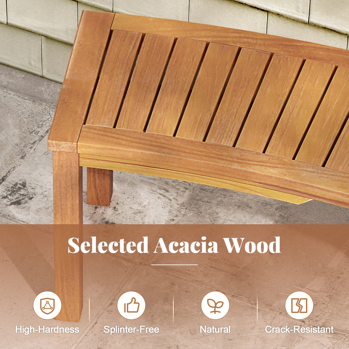 Outdoor Curved Acacia Wood Fire Pit Bench with Slatted Seat