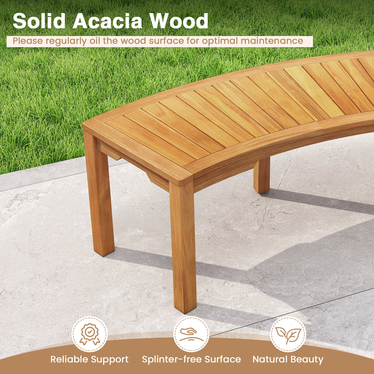 Set of 7 Outdoor Bench Acacia Wood Curved Garden Bench 2-Person