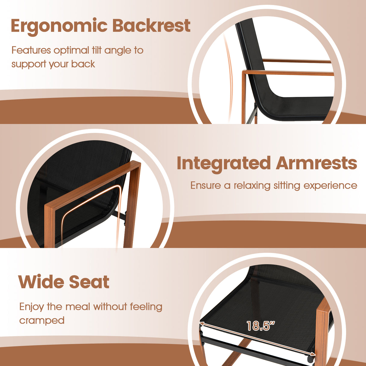 Outdoor Dining Chairs with Breathable Seat and Backrest Set of 2