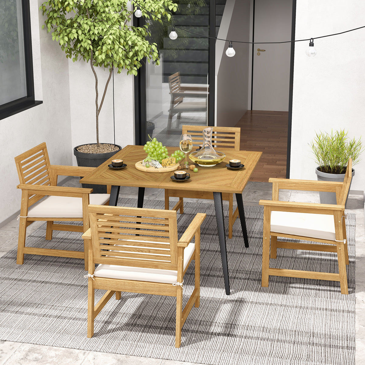 4-Person Acacia Wood Outdoor Dining Table for Garden Poolside and Backyard