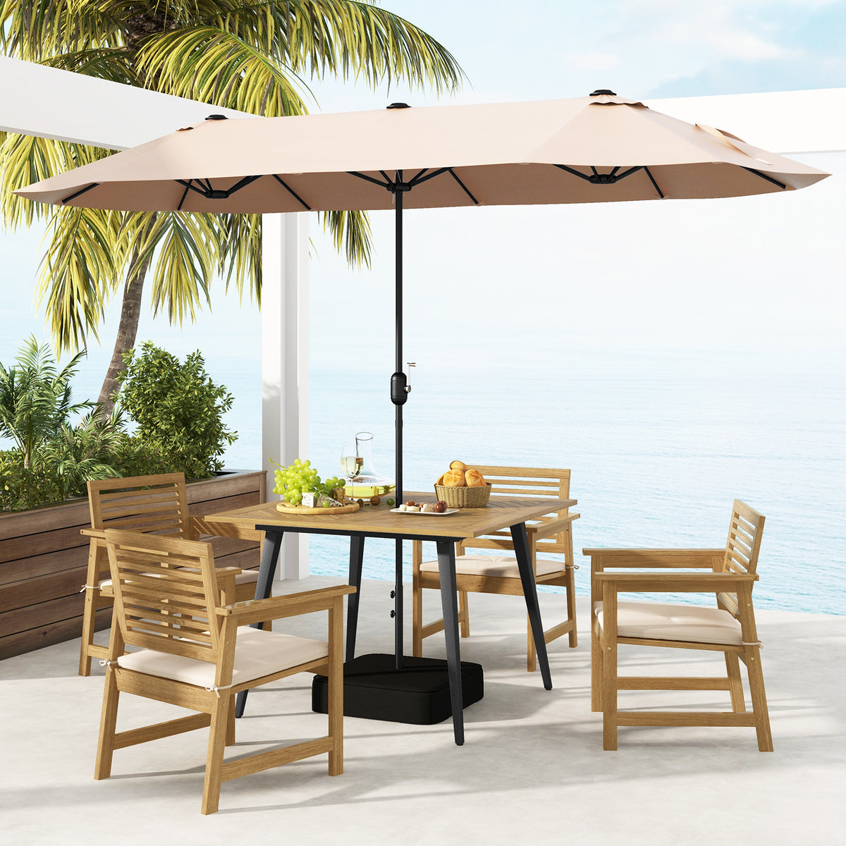 4-Person Acacia Wood Outdoor Dining Table for Garden Poolside and Backyard