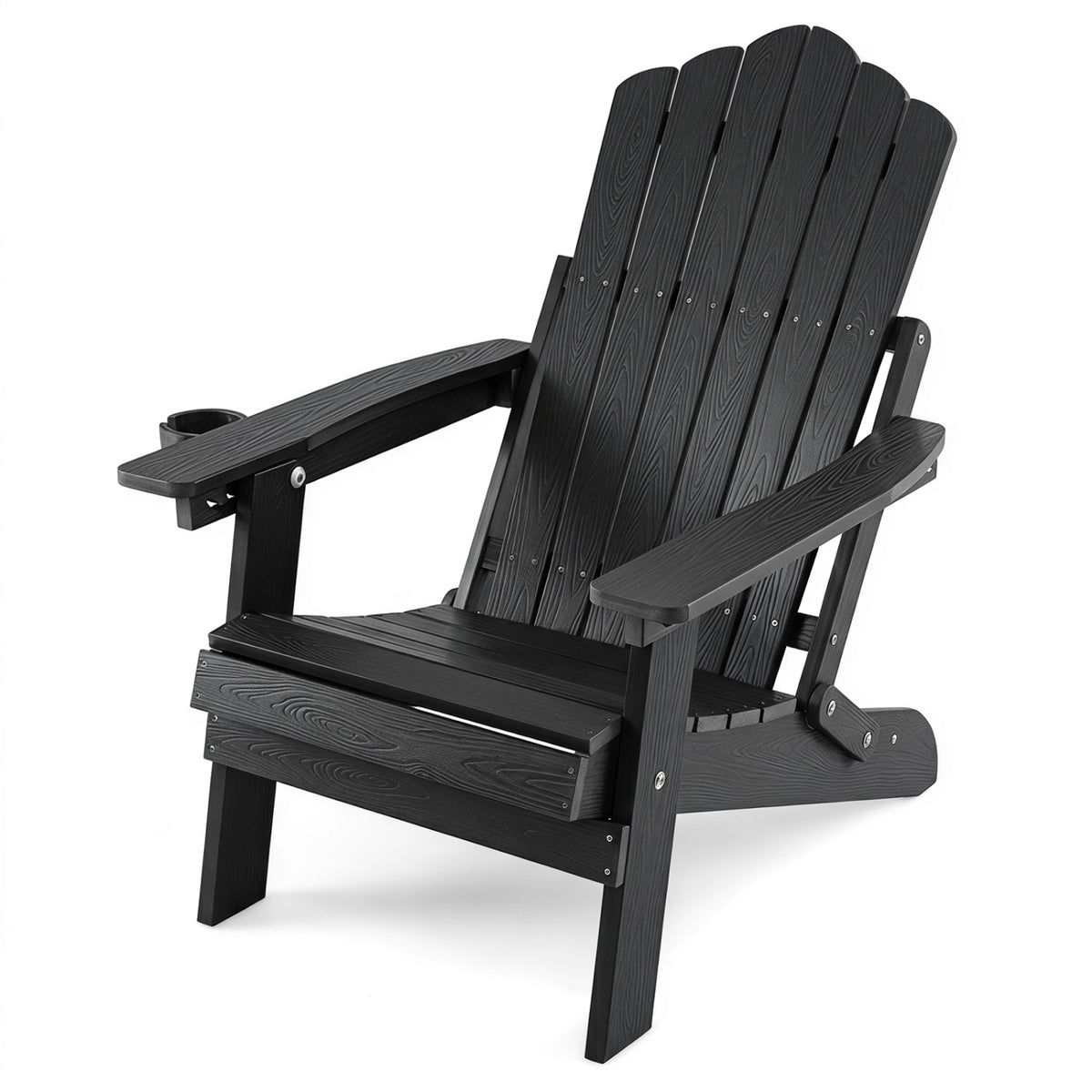 Outdoor Folding Adirondack Chair with Cup Holder and 5-Level Backrest